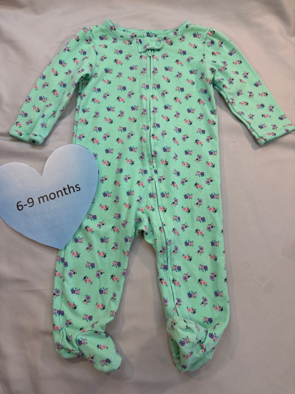 Carter's Mint Green Floral Zip-Up Footed Pajamas